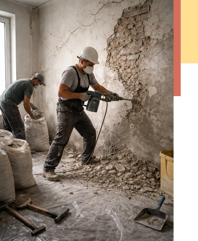 Демонтаж штукатурки со стен в Шарыпово от 7276 руб/м² — быстро и недорого | ОТДЕЛОЧНИК-Шрп