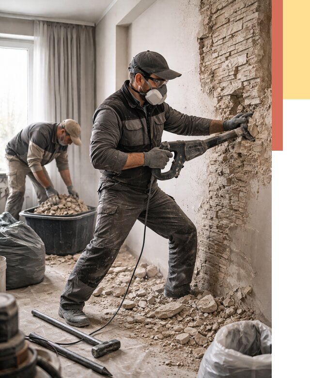 Демонтаж декоративного камня в Шарыпово от 1465 руб/м² — быстро и недорого | ОТДЕЛОЧНИК-Шрп