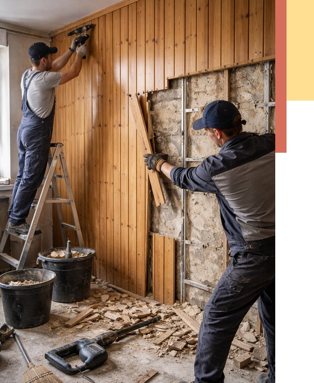 Демонтаж вагонки со стен в Шарыпово от 1465 руб. — снятие, удаление, срочно | ОТДЕЛОЧНИК-Шрп