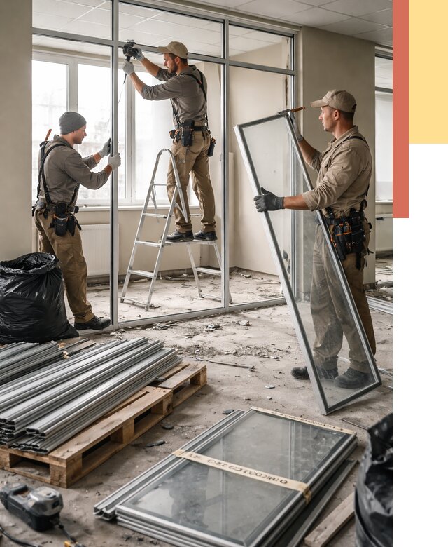 Демонтаж алюминиевых перегородок в Шарыпово от 4244 руб. — быстро и недорого | ОТДЕЛОЧНИК-Шрп