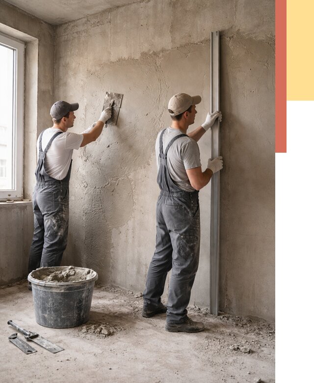 Штукатурка бетонных стен в Шарыпово от 4547 руб/м² — качественно и быстро | ОТДЕЛОЧНИК-Шрп