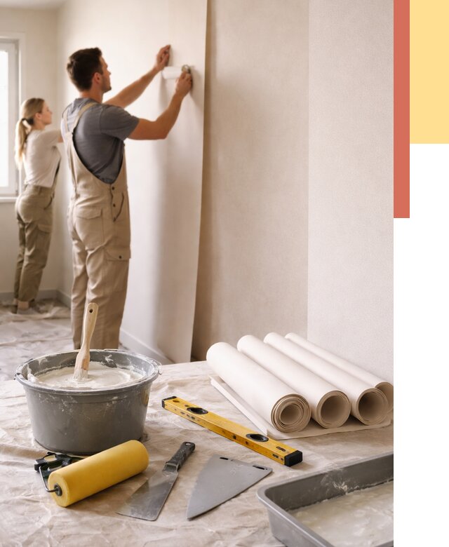 Поклейка бумажных обоев в Шарыпово от 5558 руб./м2 — быстро и недорого | ОТДЕЛОЧНИК-Шрп