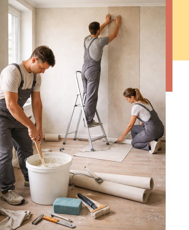 Оклейка стен обоями в Шарыпово от 3537 руб/м2 — быстро и недорого | ОТДЕЛОЧНИК-Шрп