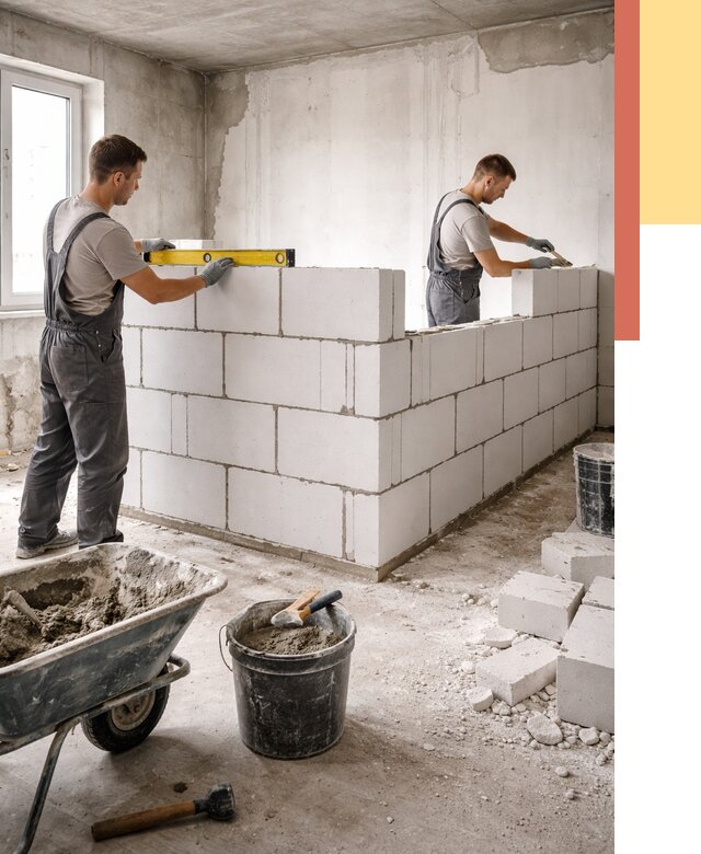 Кладка перегородок из ПГП в Шарыпово от 2526 руб./м2 — монтаж и возведение под ключ | ОТДЕЛОЧНИК-Шрп