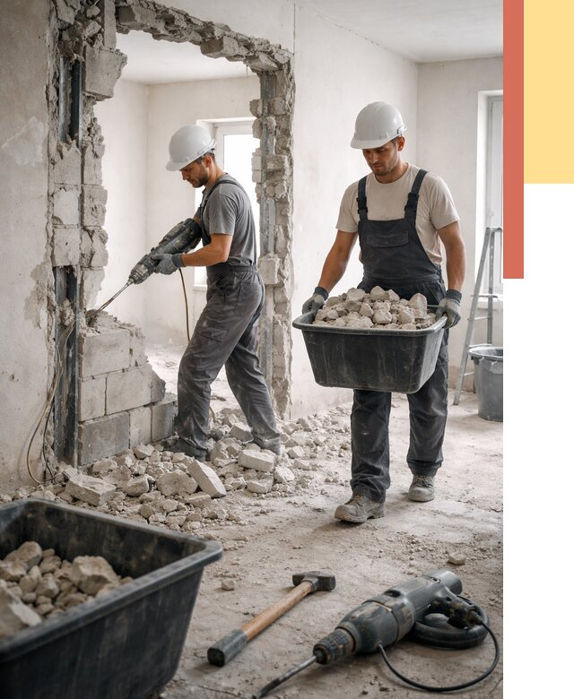 Демонтаж блоковых перегородок в Шарыпово от 3789 руб. — быстро и недорого | ОТДЕЛОЧНИК-Шрп