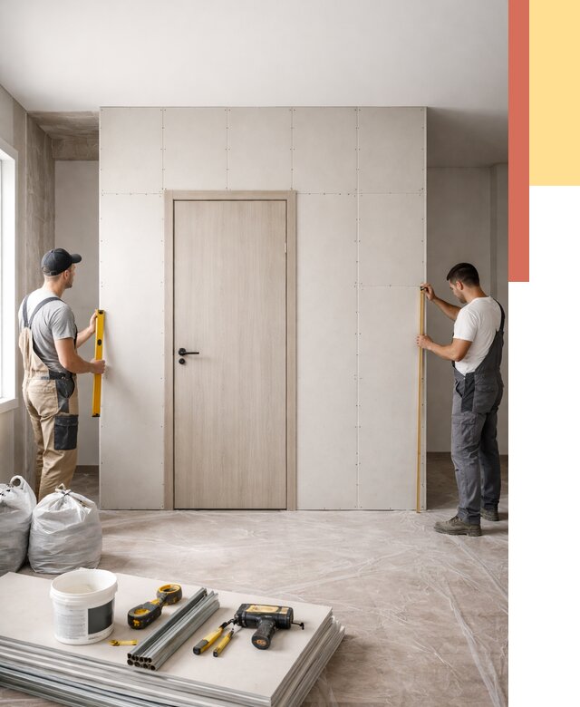 Перегородка из гипсокартона с дверью в Шарыпово от 4547 руб. под ключ | ОТДЕЛОЧНИК-Шрп