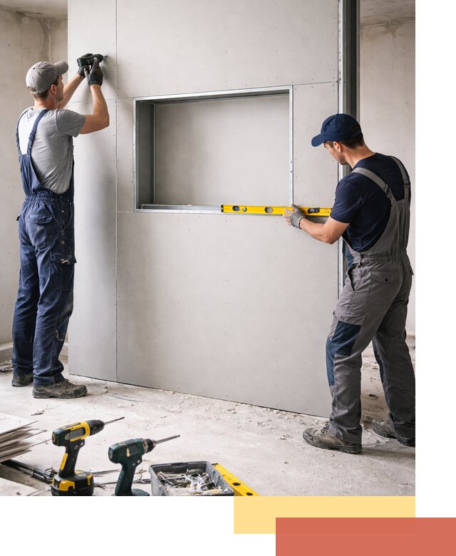 Перегородка из гипсокартона с нишей под декор в Шарыпово