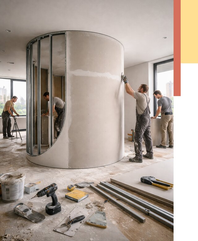 Радиусная перегородка из гипсокартона в Шарыпово от 2930 руб. под ключ | ОТДЕЛОЧНИК-Шрп