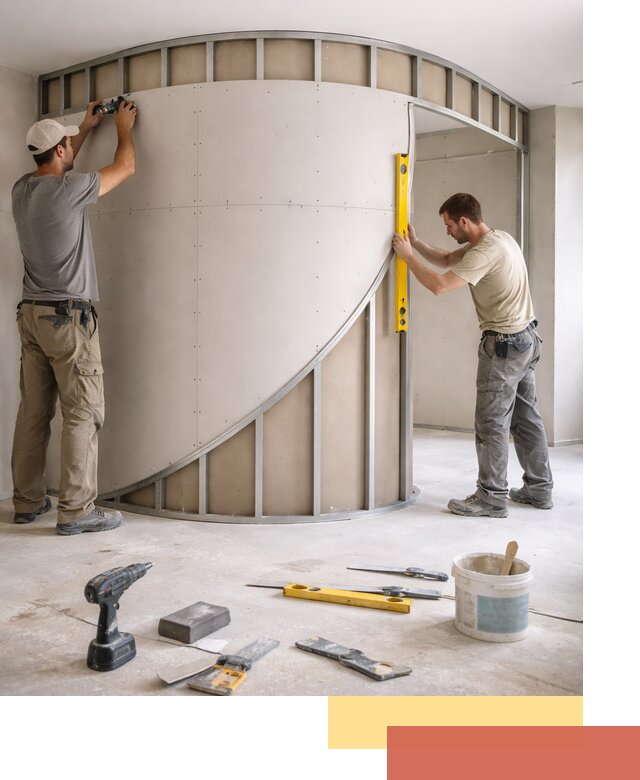 Радиусная перегородка из гипсокартона в Шарыпово под ключ