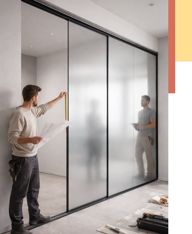 Матовые стеклянные перегородки в Шарыпово от 8589 руб. — монтаж и установка | ОТДЕЛОЧНИК-Шрп