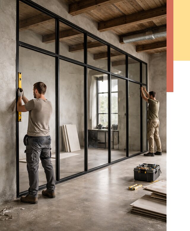 Стеклянные перегородки лофт в Шарыпово от 10610 руб. под ключ | ОТДЕЛОЧНИК-Шрп