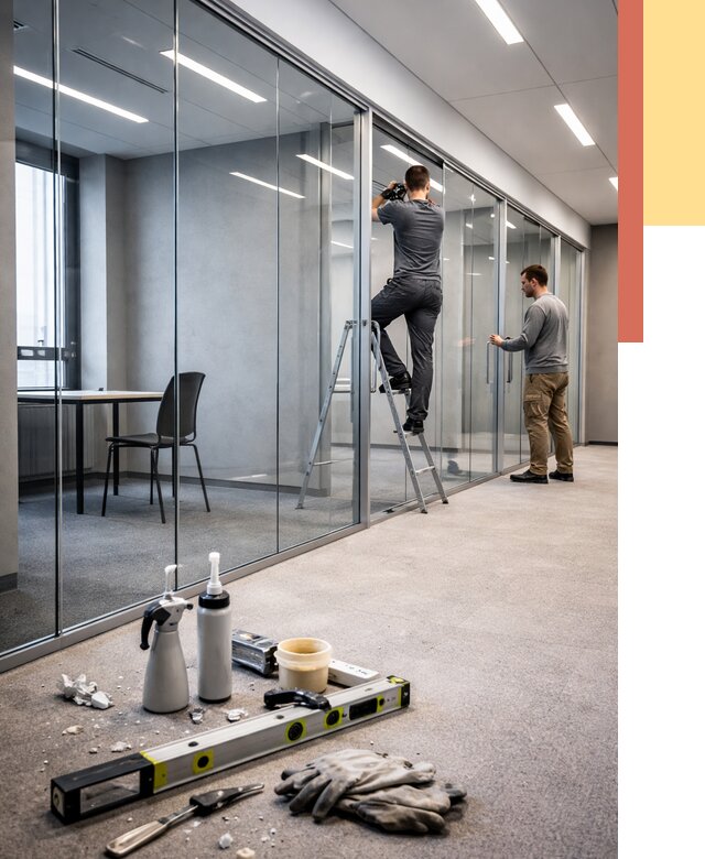 Стеклянные офисные перегородки в Шарыпово от 8589 руб. — монтаж и установка | ОТДЕЛОЧНИК-Шрп