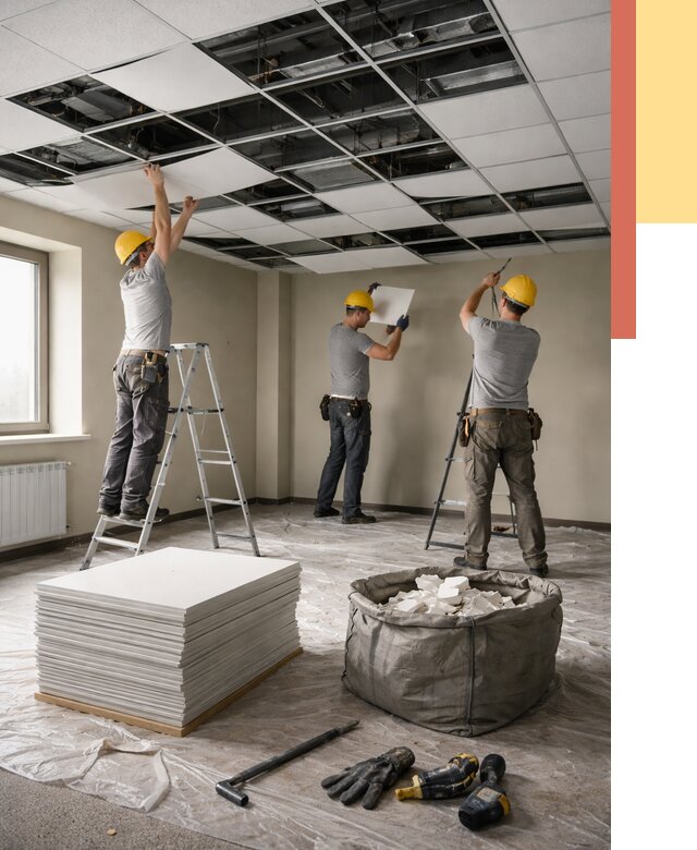 Демонтаж потолка Армстронг в Шарыпово от 4547 руб. быстро и недорого | ОТДЕЛОЧНИК-Шрп