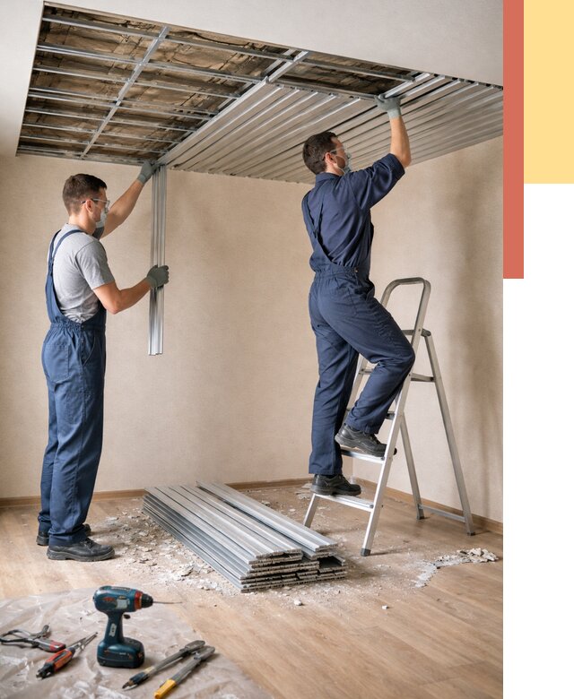 Демонтаж реечного потолка в Шарыпово от 4547 руб. быстро и недорого | ОТДЕЛОЧНИК-Шрп