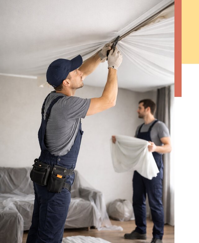 Демонтаж натяжного потолка в Шарыпово от 4547 руб. — снятие и разбор под ключ | ОТДЕЛОЧНИК-Шрп