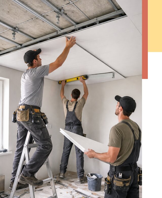 Монтаж потолка из ПВХ панелей в Шарыпово от 3537 руб./м2 — быстро и недорого | ОТДЕЛОЧНИК-Шрп