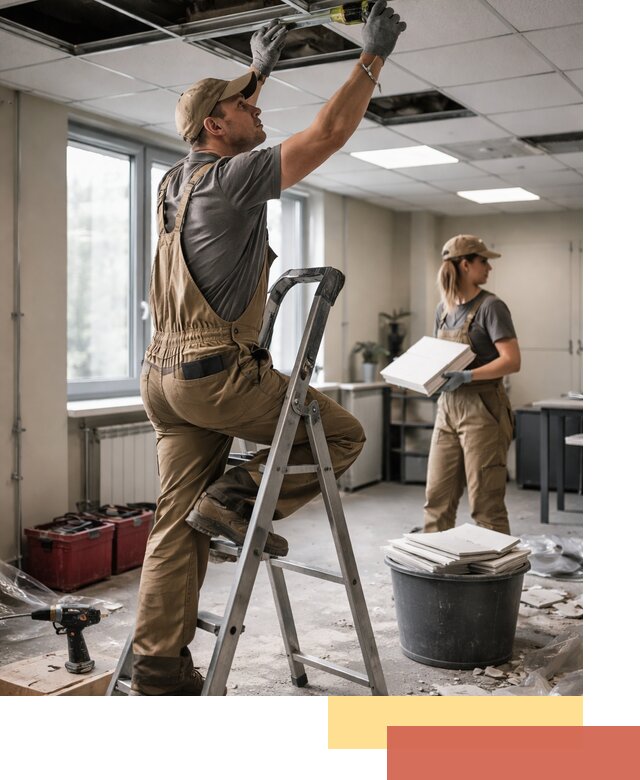 Ремонт потолка Армстронг и замена плит в Шарыпово