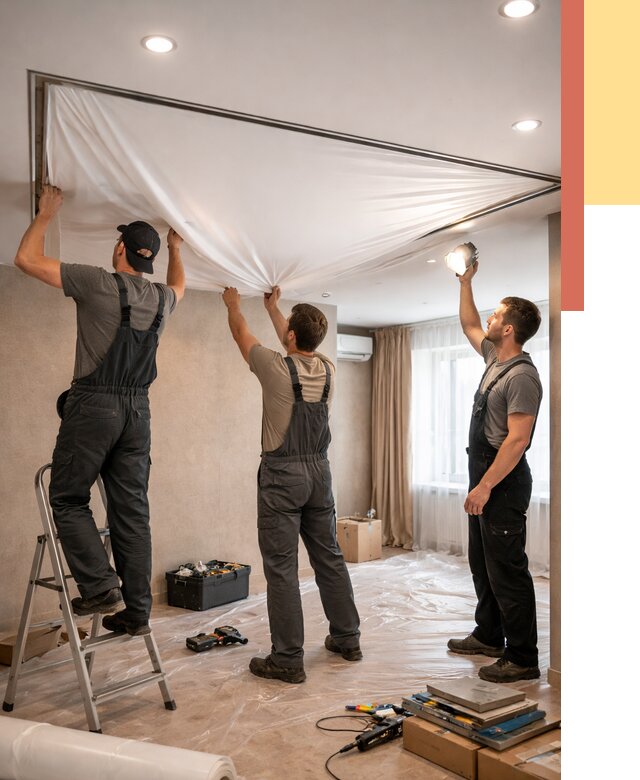 Монтаж ПВХ натяжного потолка в Шарыпово от 3537 руб. под ключ | ОТДЕЛОЧНИК-Шрп