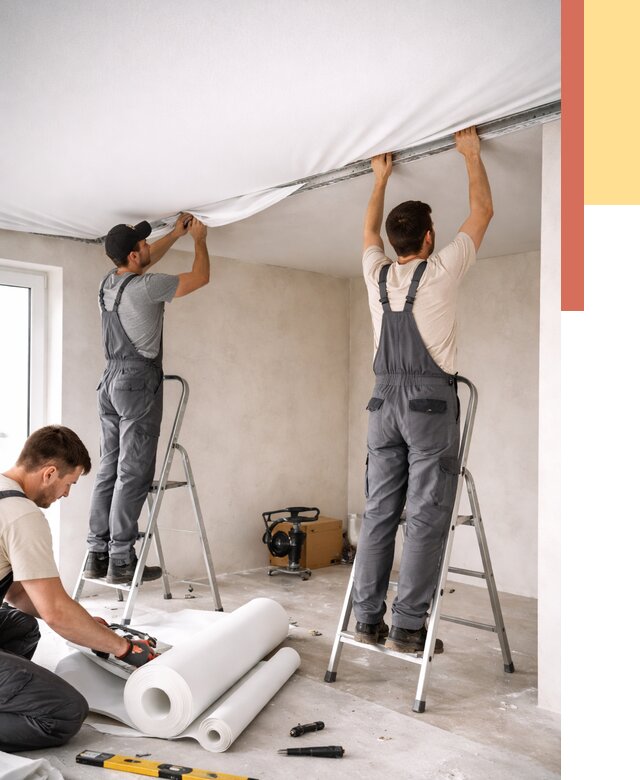 Монтаж тканевого натяжного потолка в Шарыпово от 3537 руб. под ключ | ОТДЕЛОЧНИК-Шрп