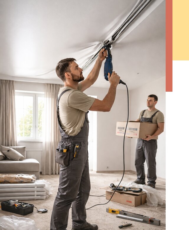 Монтаж сатинового натяжного потолка в Шарыпово от 3537 руб. | Быстро, недорого — ОТДЕЛОЧНИК-Шрп