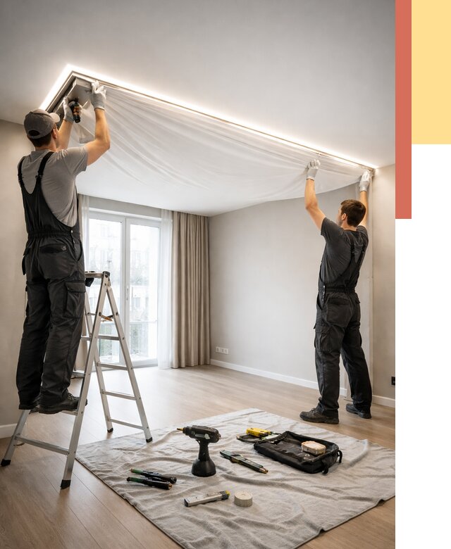 Монтаж парящего натяжного потолка в Шарыпово от 4547 руб. быстро и недорого | ОТДЕЛОЧНИК-Шрп