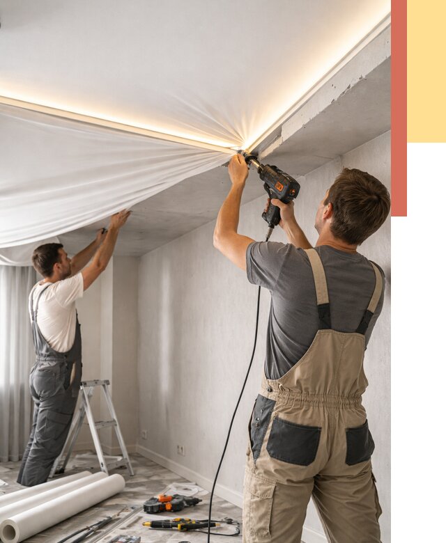 Монтаж натяжного потолка с подсветкой в Шарыпово от 960 руб. | ОТДЕЛОЧНИК-Шрп