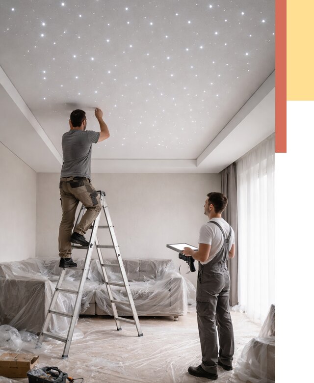 Монтаж натяжного потолка «звездное небо» в Шарыпово от 6568 руб. | ОТДЕЛОЧНИК-Шрп