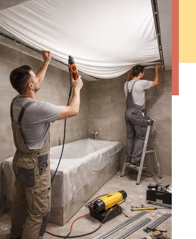 Монтаж натяжного потолка в ванной в Шарыпово от 1213 руб. под ключ | ОТДЕЛОЧНИК-Шрп