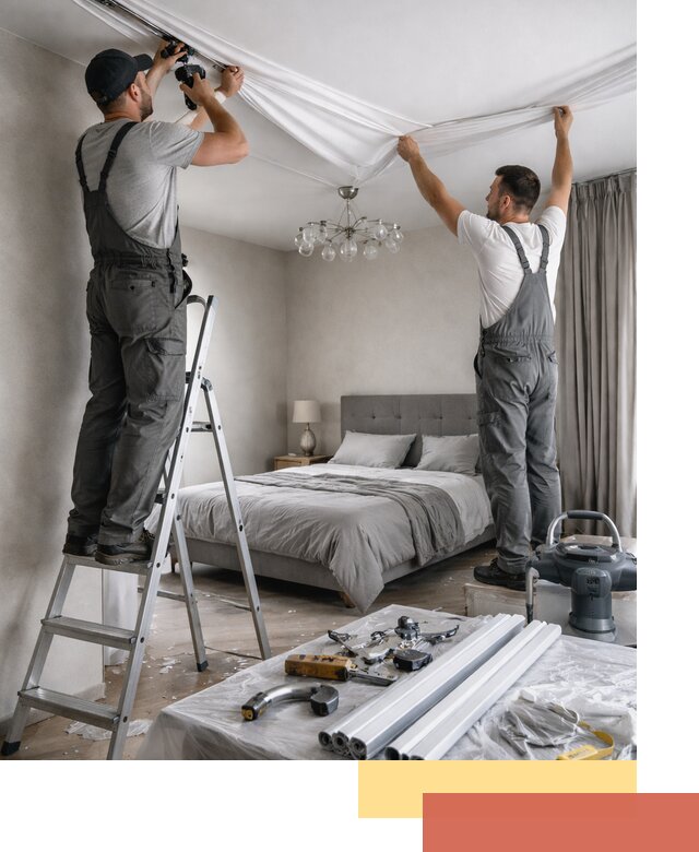 Монтаж натяжного потолка в спальне в Шарыпово