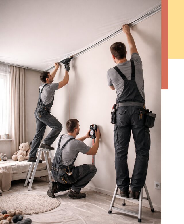 Монтаж натяжного потолка в детской в Шарыпово от 3537 руб. — быстро и недорого | ОТДЕЛОЧНИК-Шрп