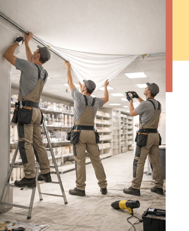 Монтаж натяжного потолка в магазине в Шарыпово от 4547 руб. быстро и недорого | ОТДЕЛОЧНИК-Шрп