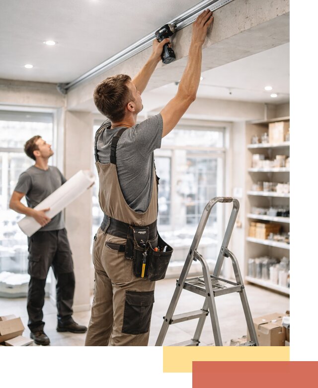 Монтаж натяжных потолков в магазине в Шарыпово