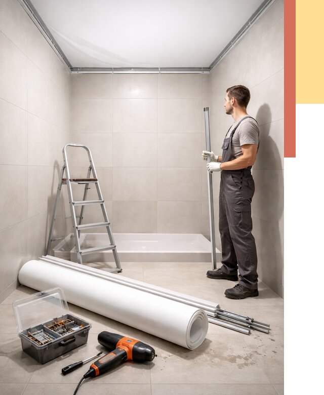 Монтаж натяжного потолка в санузле в Шарыпово от 1869 руб. — ОТДЕЛОЧНИК-Шрп