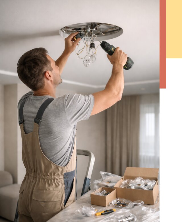 Установка люстры в натяжной потолок в Шарыпово от 1213 руб. | Быстро и недорого — ОТДЕЛОЧНИК-Шрп