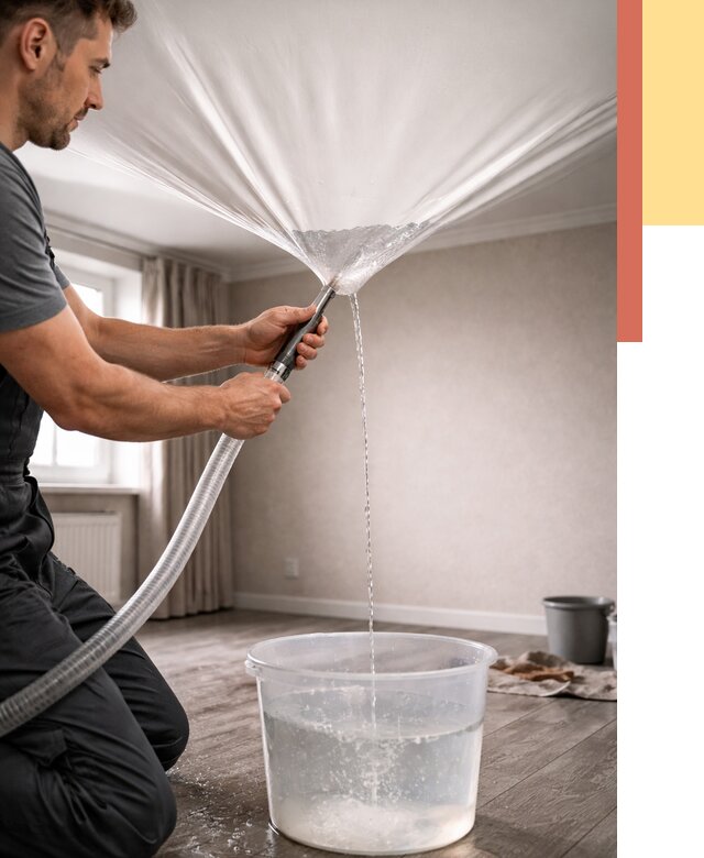 Слив воды с натяжного потолка в Шарыпово от 2526 руб. быстро и недорого | ОТДЕЛОЧНИК-Шрп