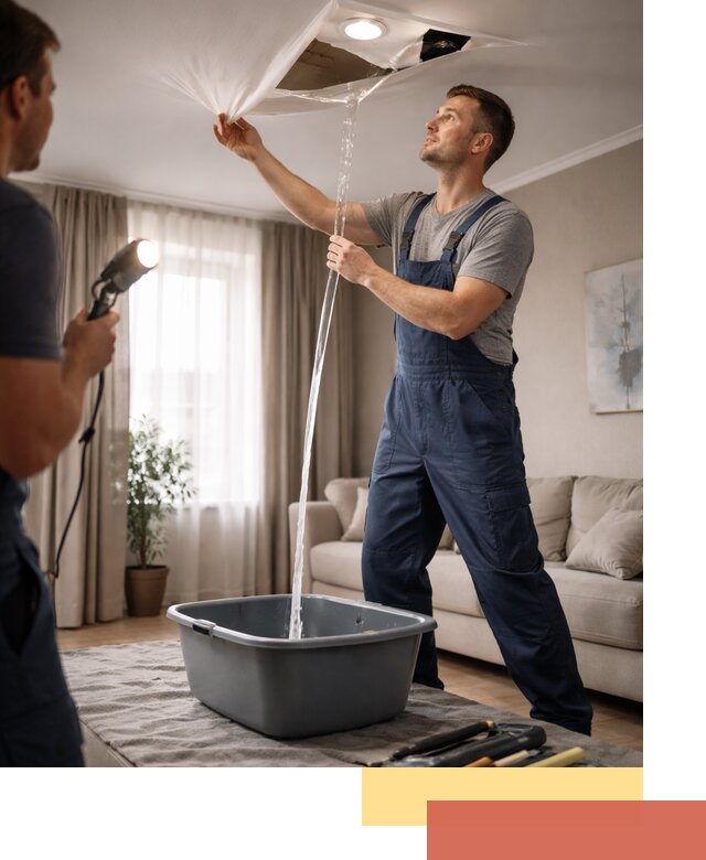 Слив воды с натяжного потолка в Шарыпово быстро и аккуратно