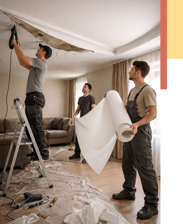 Замена полотна натяжного потолка в Шарыпово от 9600 руб. быстро и недорого | ОТДЕЛОЧНИК-Шрп