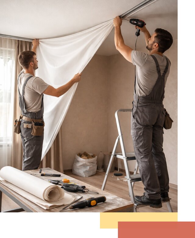 Замена полотна натяжного потолка в Шарыпово быстро и качественно