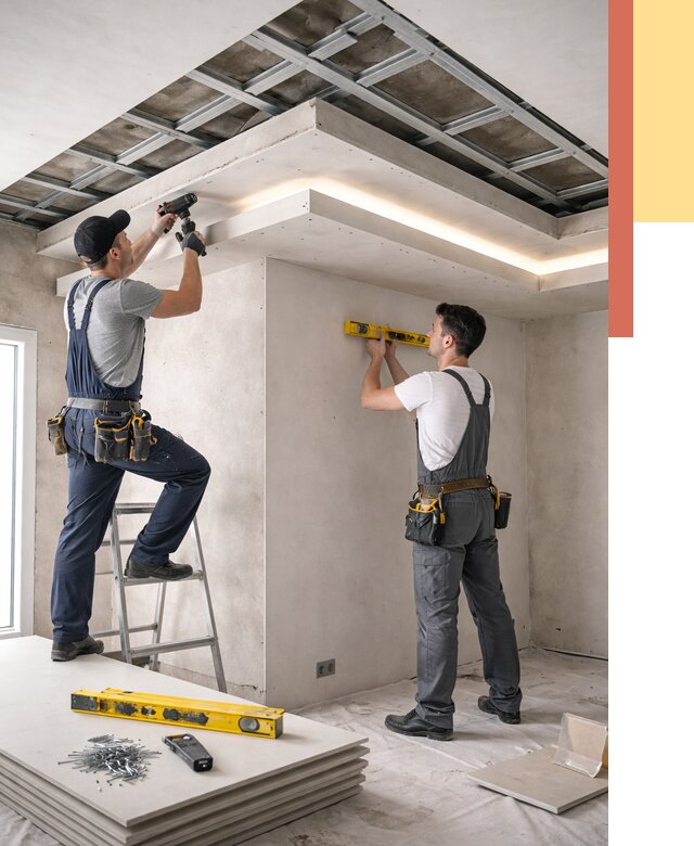 Двухуровневый потолок из гипсокартона в Шарыпово от 1465 руб. под ключ | ОТДЕЛОЧНИК-Шрп