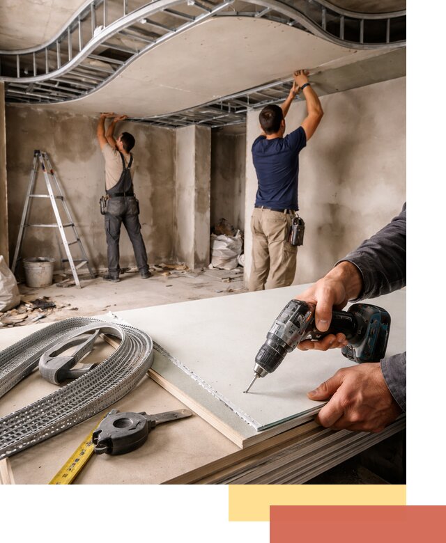 Криволинейный потолок из гипсокартона в Шарыпово — монтаж и отделка