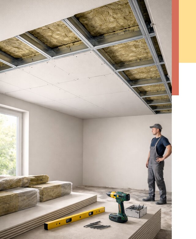 Звукоизоляция потолка ГКЛ в Шарыпово от 960 руб. — монтаж под ключ | ОТДЕЛОЧНИК-Шрп