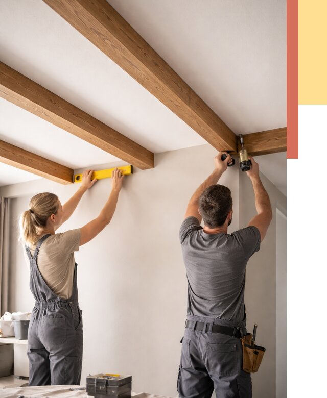 Монтаж декоративных балок на потолок в Шарыпово от 4244 руб. — ОТДЕЛОЧНИК-Шрп